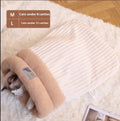 Brown semi-enclosed pet sleeping bag with plush lining for cats and dogs on wooden floor