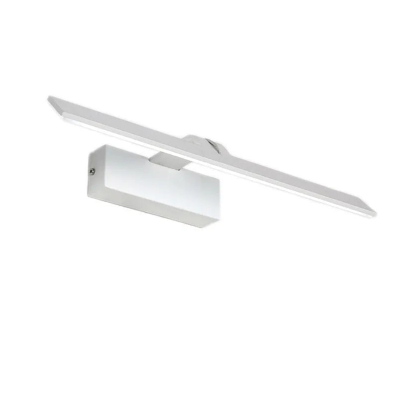 White LED mirror headlight for bathroom with positive white, warm white, and tri-colour dimmable lighting options.