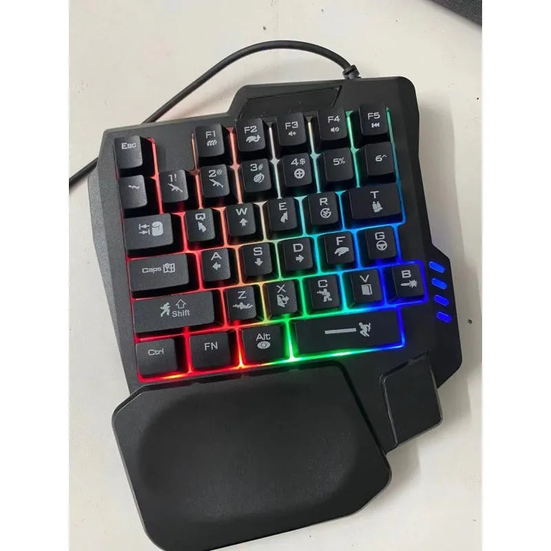 Single-handed mechanical keyboard and mouse set with ABS plastic construction and USB cable