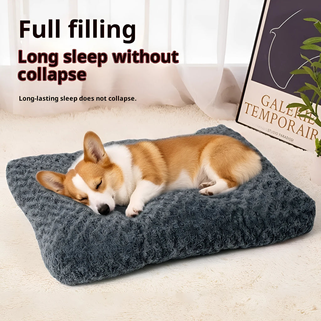 Dark gray embossed velvet thick square pet mat for dogs with cushioned cloth surface in size L