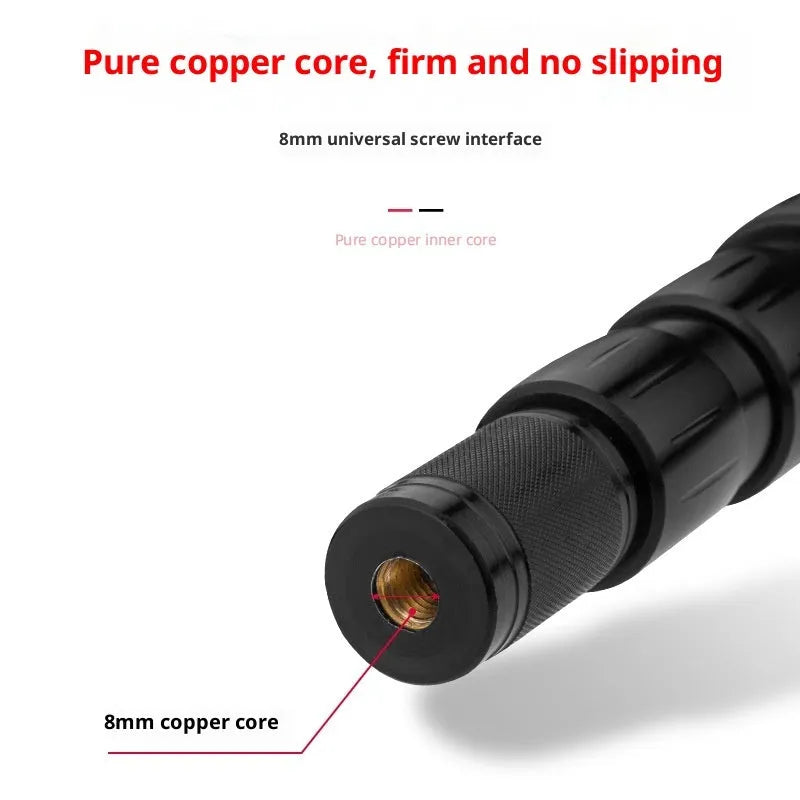 Carbon telescopic fishing rod with free orientation spool collapsed and extended views showing compact storage
