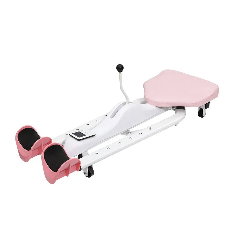 Steel frame leg stretching equipment with optional backrest in pink or blue colour for gymnastics and dance flexibility training