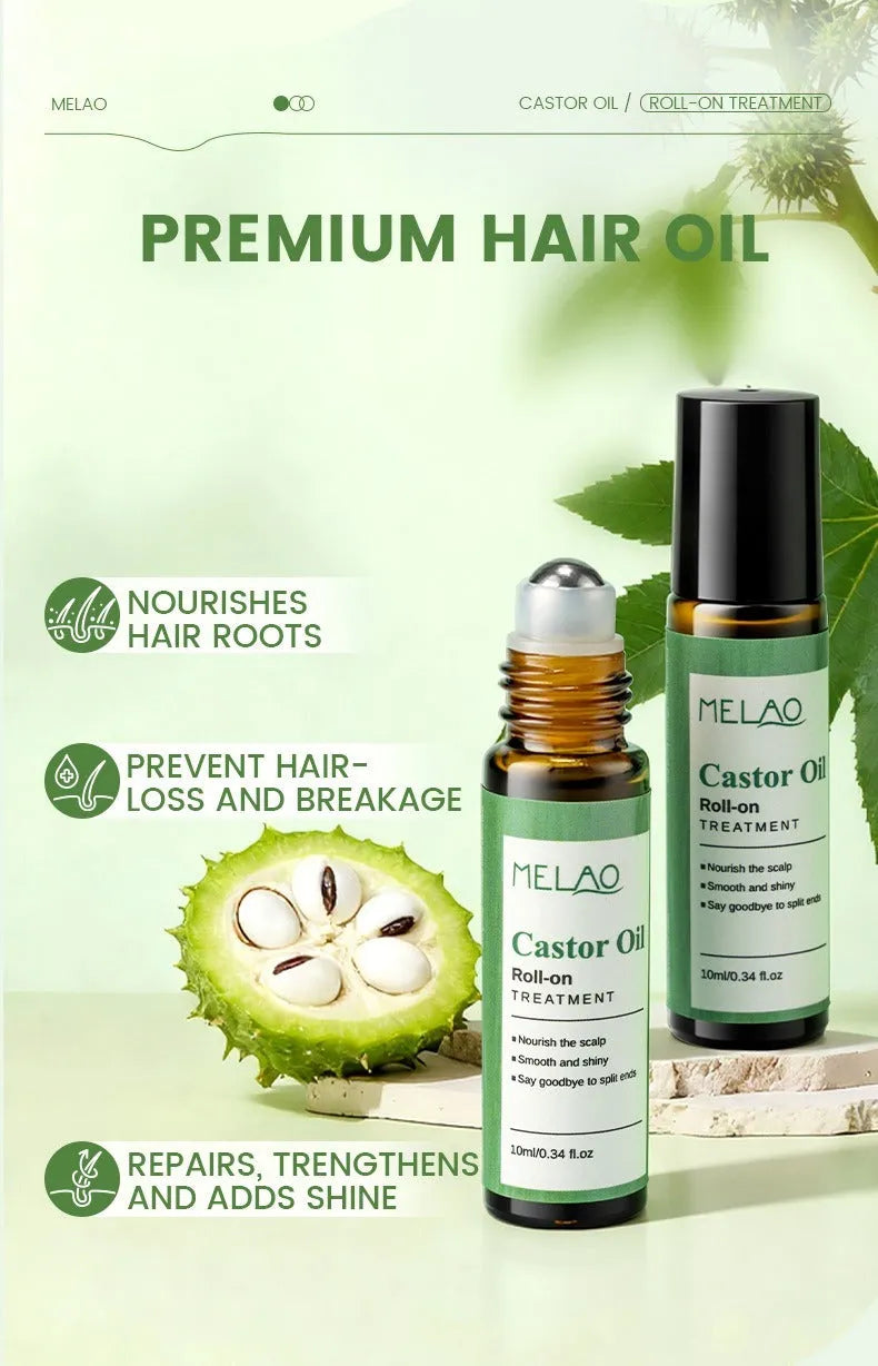 Castor oil roll-on 10ml portable hair growth and regeneration serum for scalp nourishment