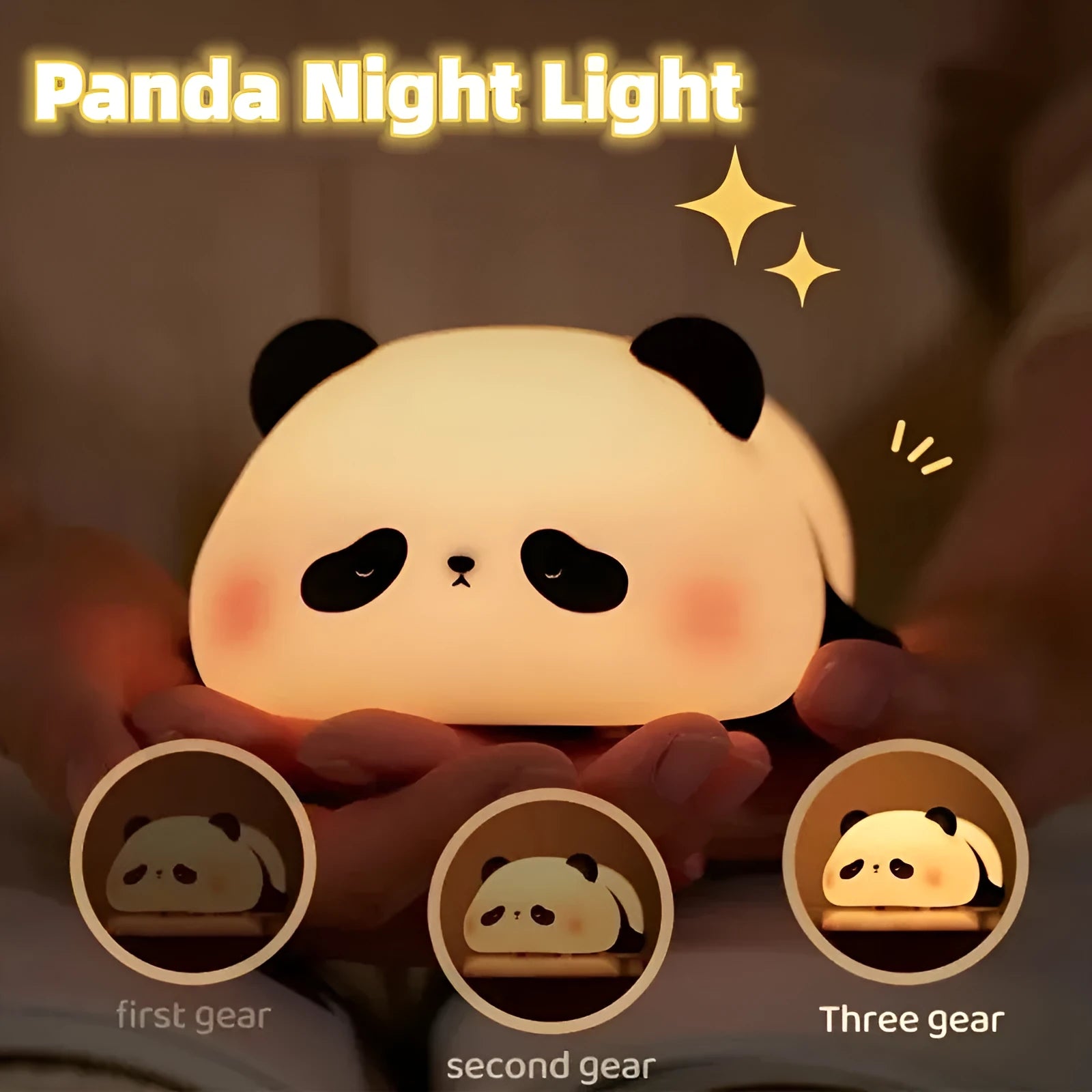 Cartoon panda-shaped silicone night light for children on a table.