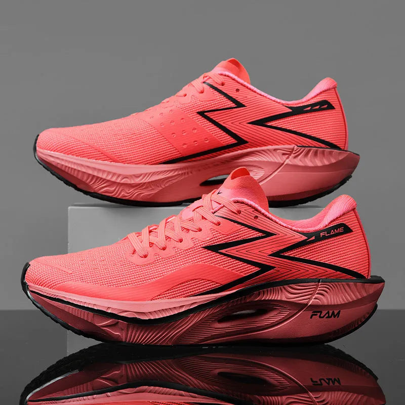 Marathon full palm carbon plate racing running shoes in multiple colours on a white background