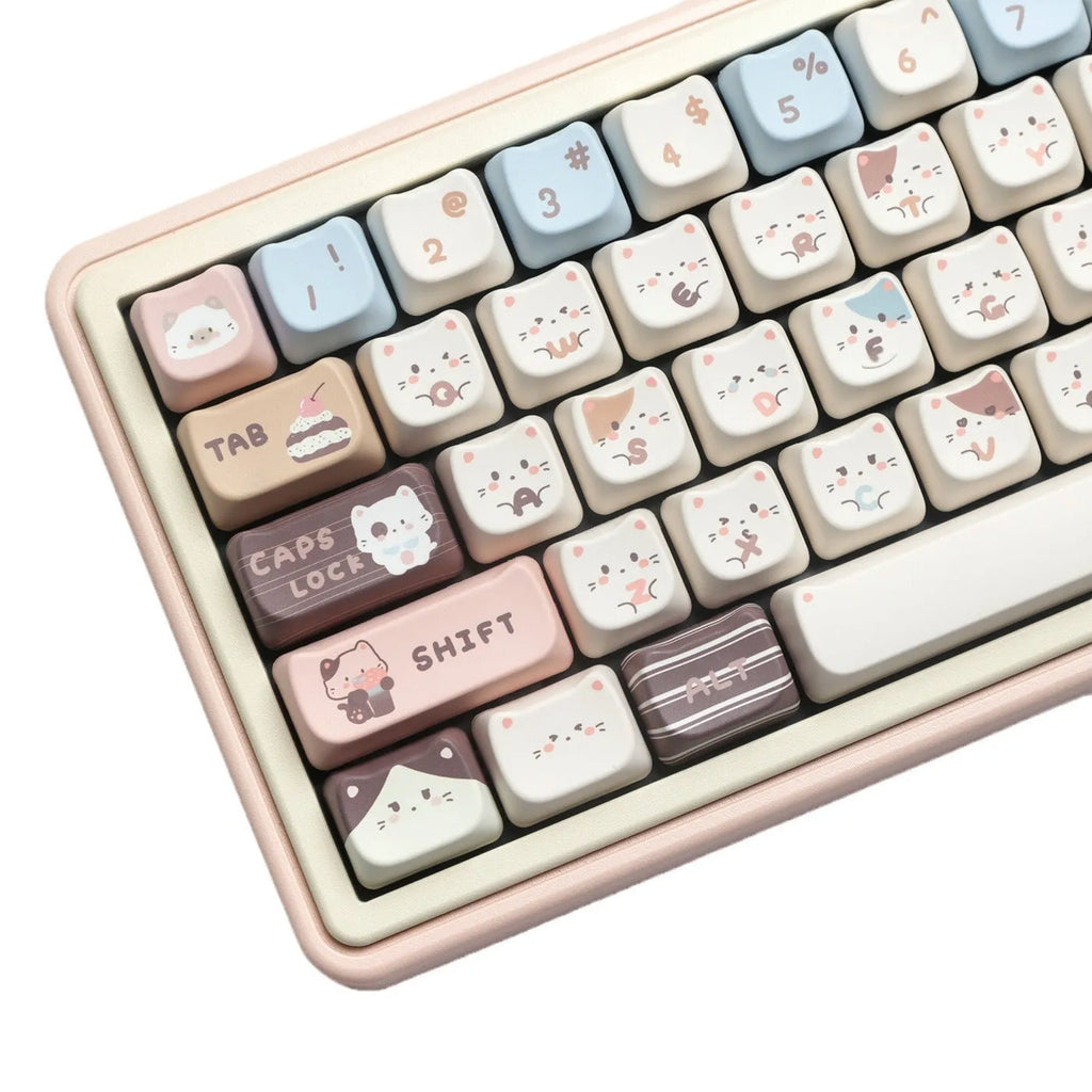 Sea Salt Cat design PBT keycaps set with March layout configuration and 7u supplemental keycaps