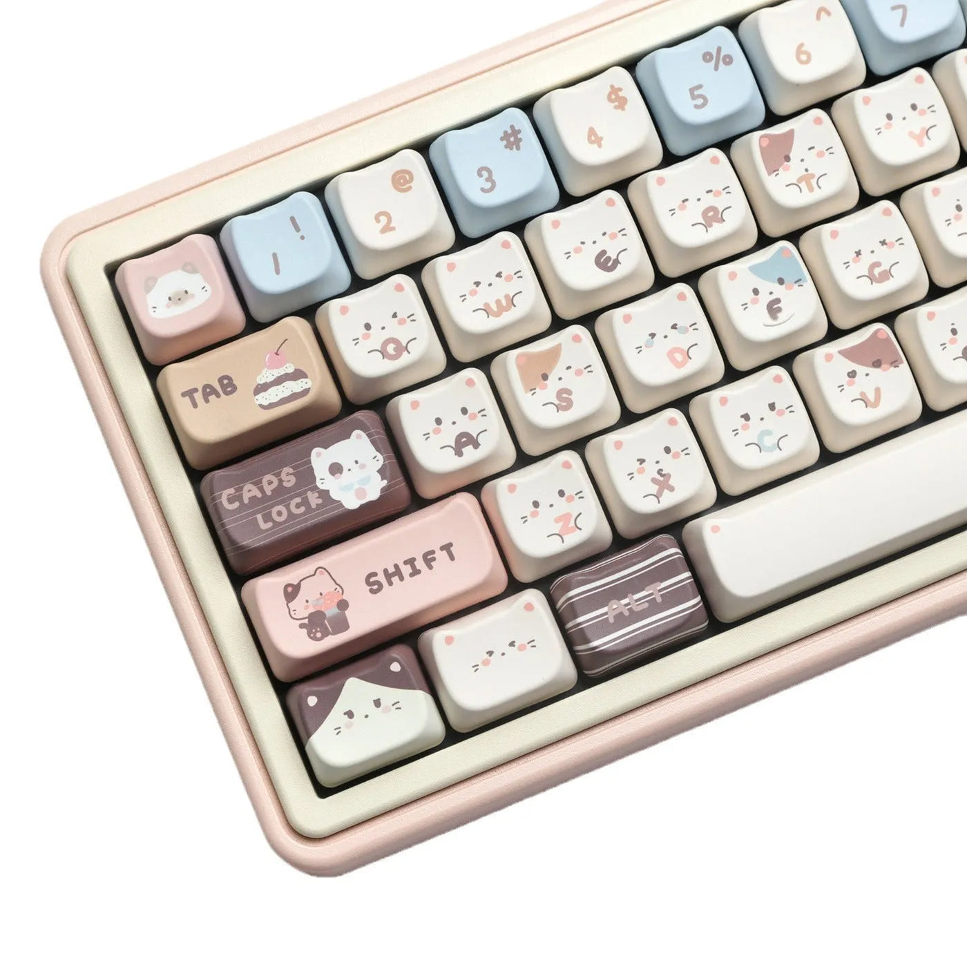 Sea Salt Cat design PBT keycaps set with March layout configuration and 7u supplemental keycaps