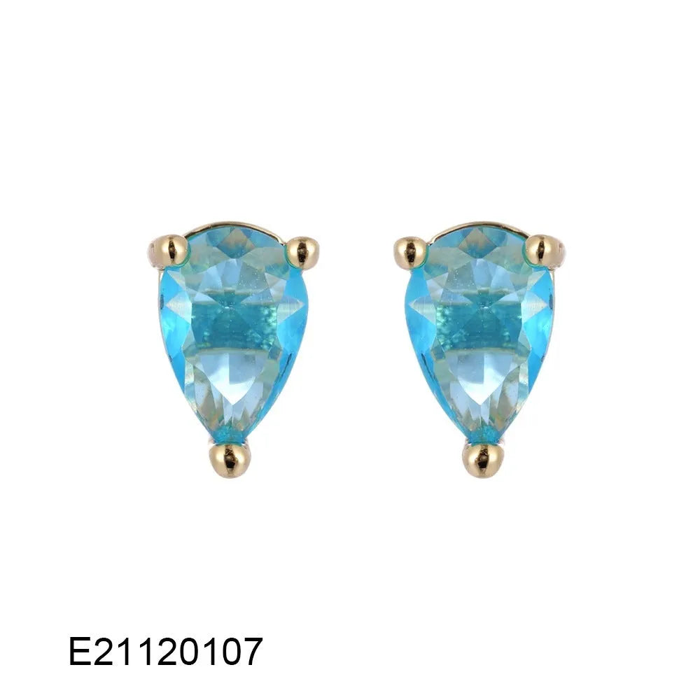 Gold-plated drop-shaped earrings with pear zircon stone in candy colours on copper base.