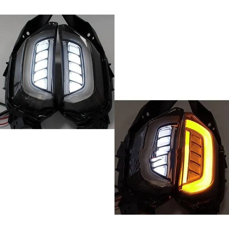 Pair of LED steering turn signal lights for Yamaha NMAX155 scooter on a white background.