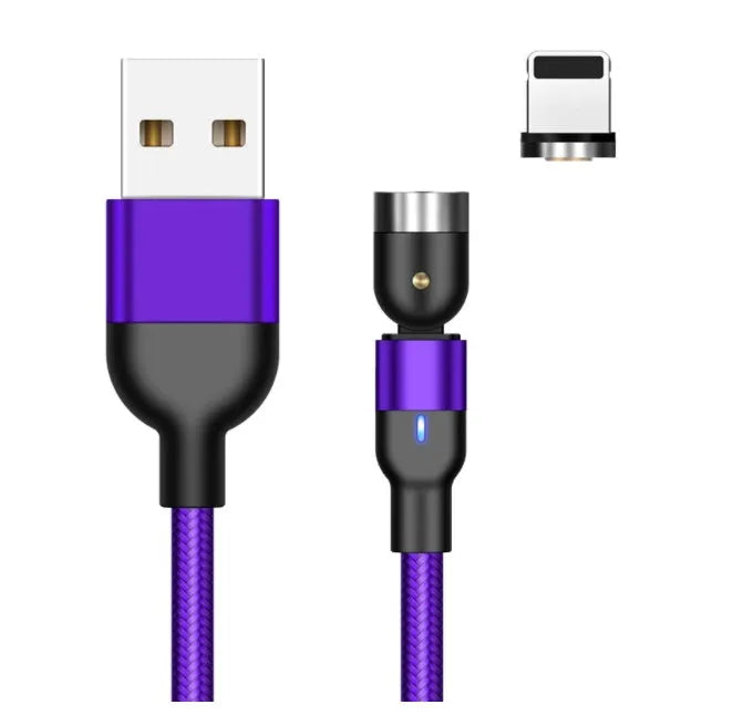 Essager rotating magnetic USB charging cable with blue LED light showing 360-degree rotation