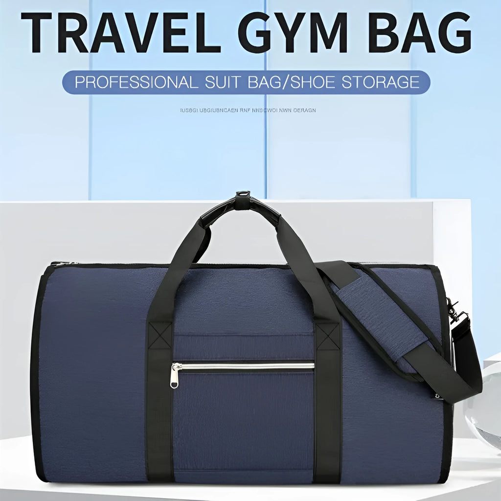 Oxford cloth multipurpose sports bag in grey, showing dry wet separation compartments and expansion feature.