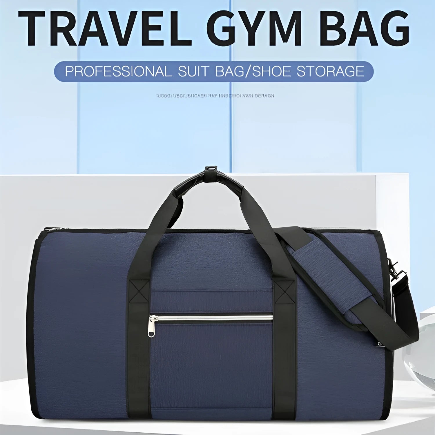 Oxford cloth multipurpose sports bag in grey, showing dry wet separation compartments and expansion feature.