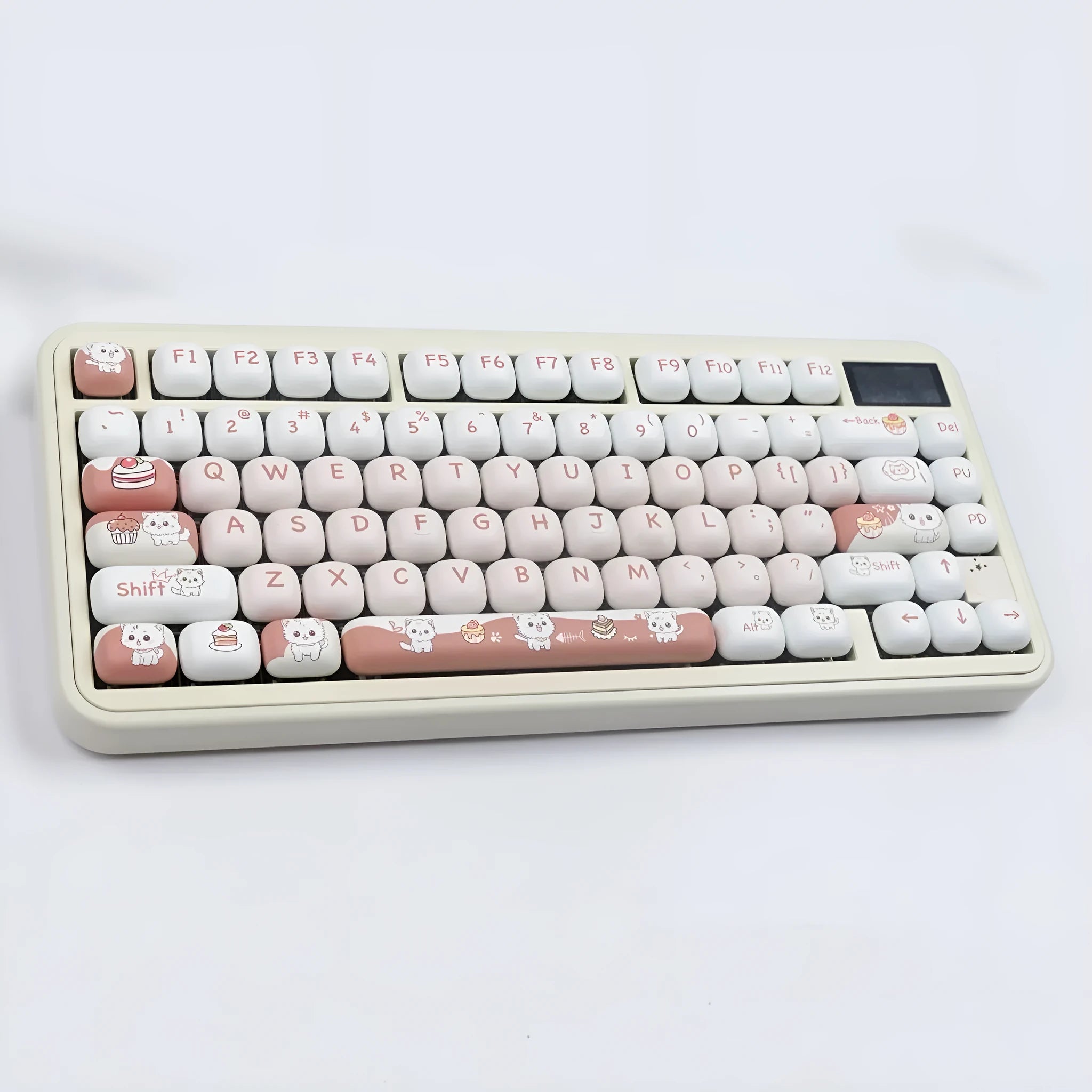Cartoon dessert cat and cherry blossom cake design sublimation key cap for mechanical keyboards.
