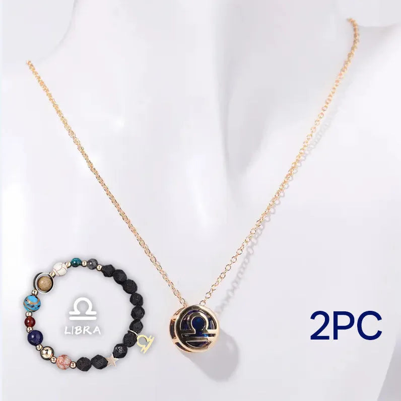 Natural stone beaded necklace and bracelet set on an adjustable nylon cord.