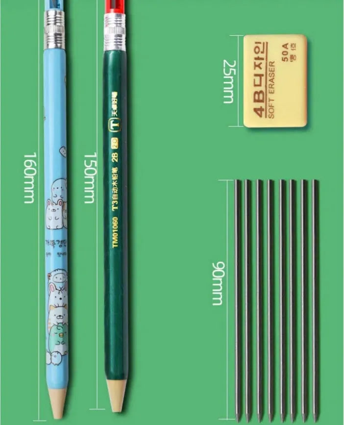 Children's cartoon-themed mechanical pencil with 2.0mm thick lead and plastic construction