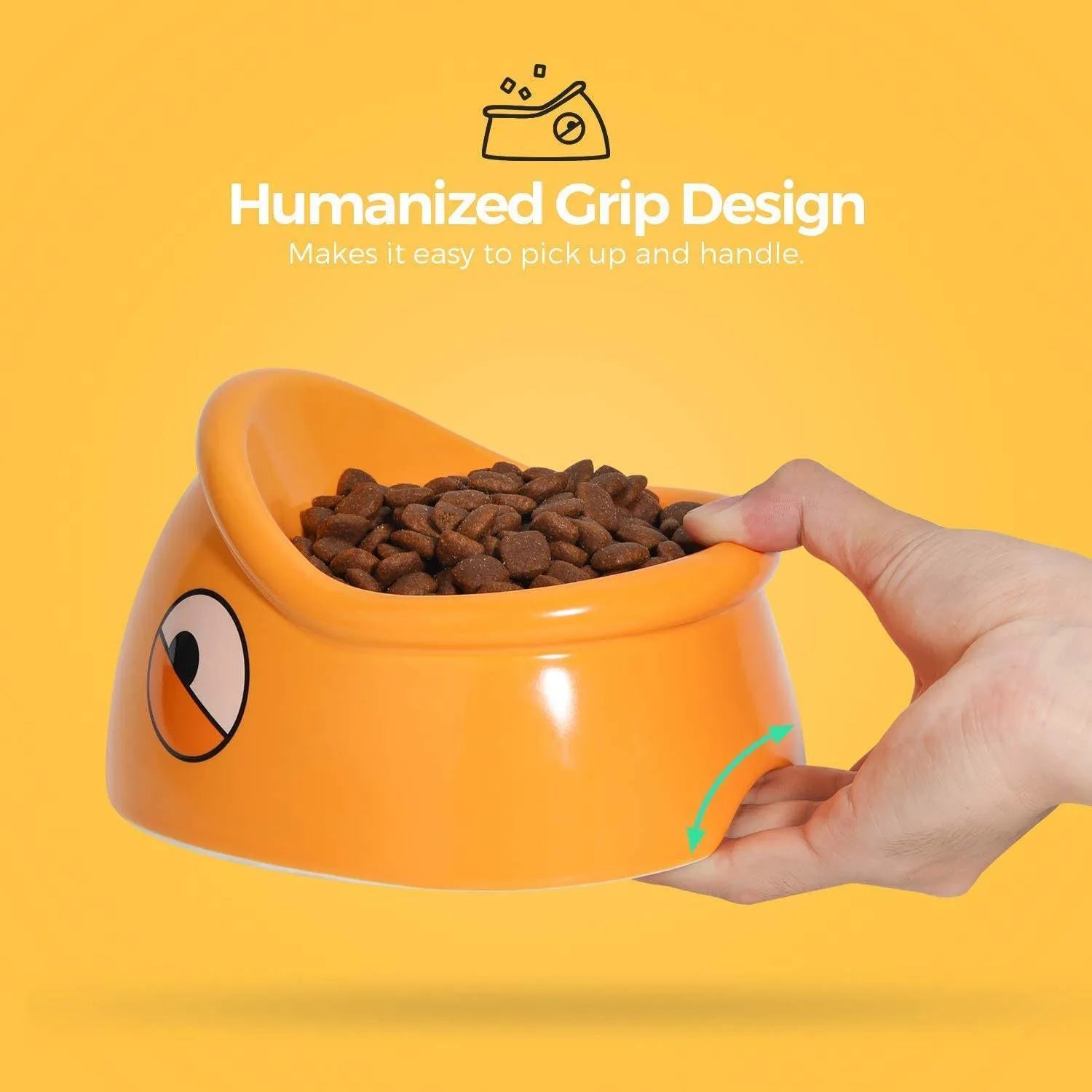 Orange ceramic overturning-proof cat bowl with fish head design, 196x121x149mm
