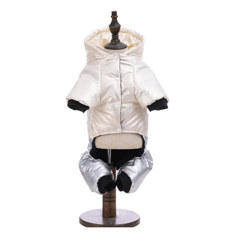 Green four-legged dog cotton padded coat with waterproof windproof features