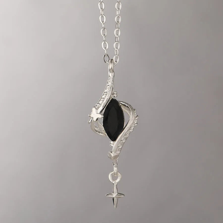 Hollow out pendant necklace with Mori style winding design on cross chain