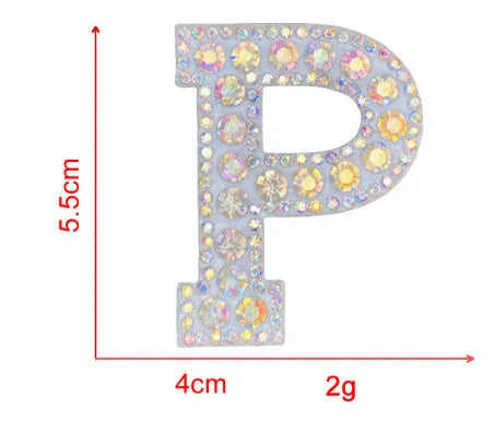 AB colour rhinestone letter emblem badge patch cloth sticker self-adhesive on white background