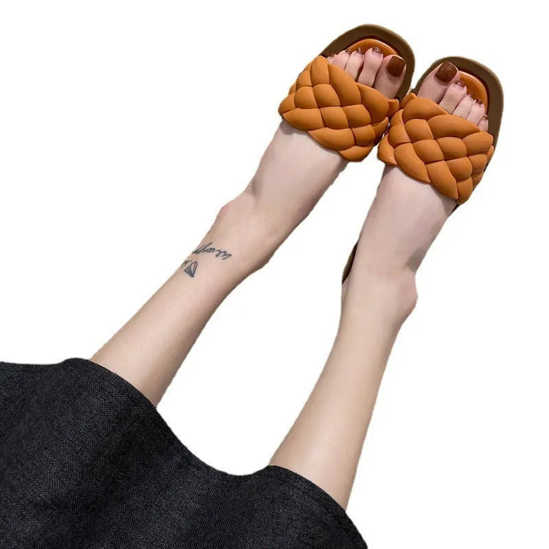 Women's anti-skid beach sandals in plaid pattern available in white, green, black and orange colours