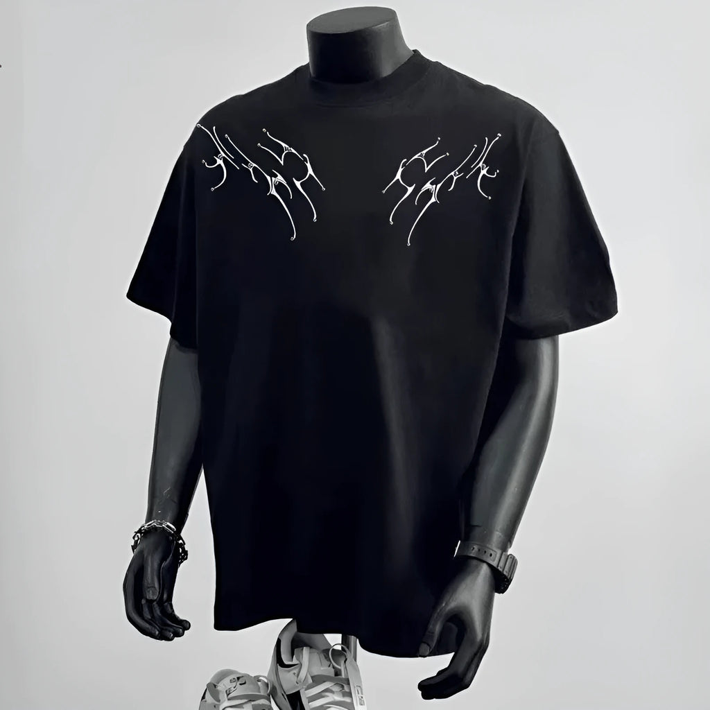 Men's pure cotton loose fit short sleeve t-shirt with printing design in white and black colours