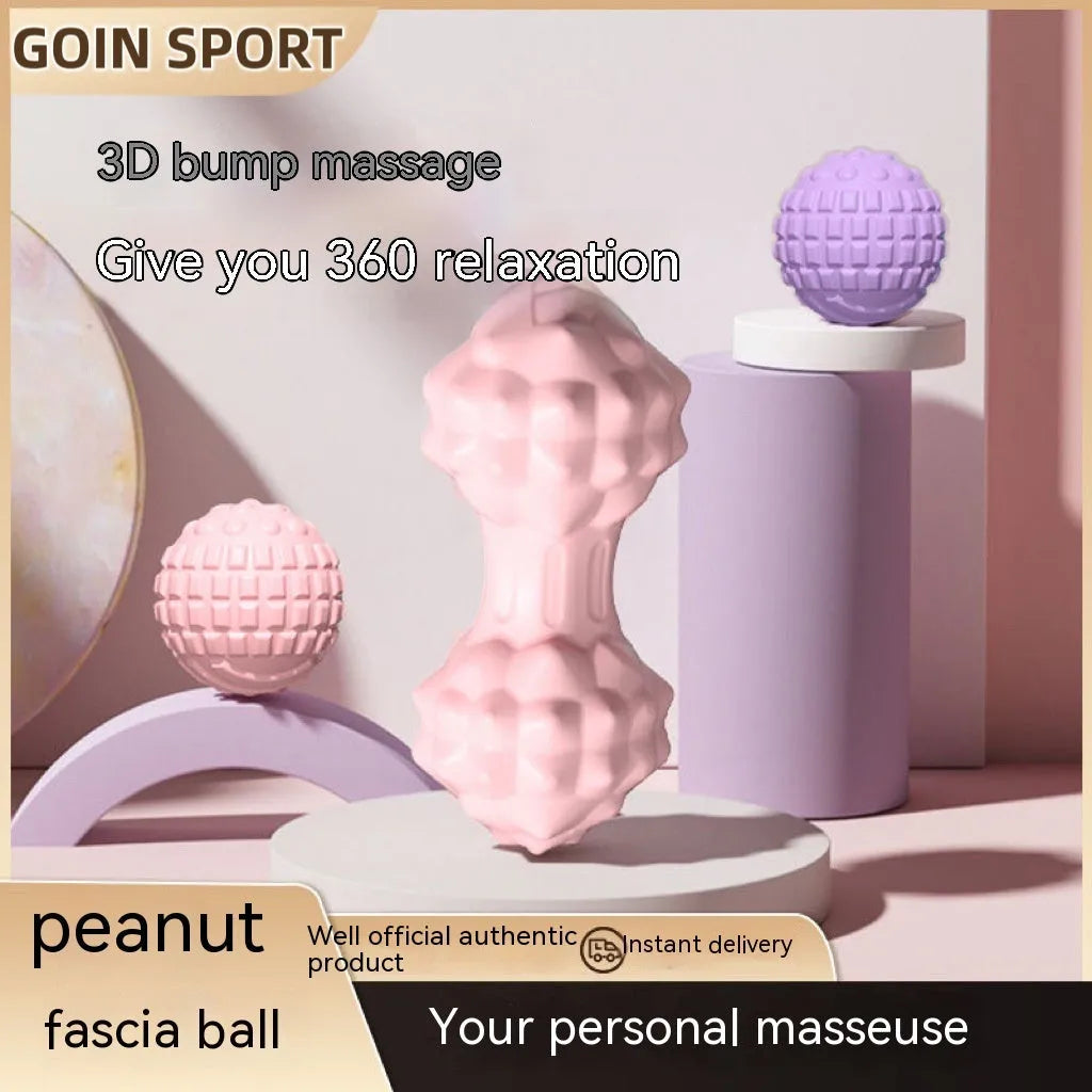TPR foot massage ball in blue colour showing 6cm diameter with spherical and peanut-shaped variants