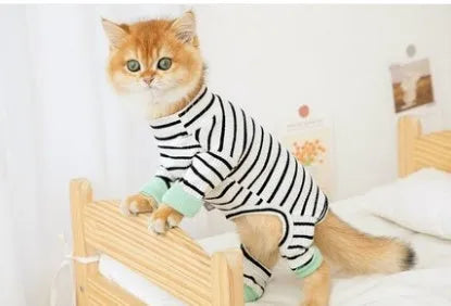 Puppet-style four-legged cat clothes for British Shorthair hairless cats, available in stripes and solid colours, sizes S-2XL