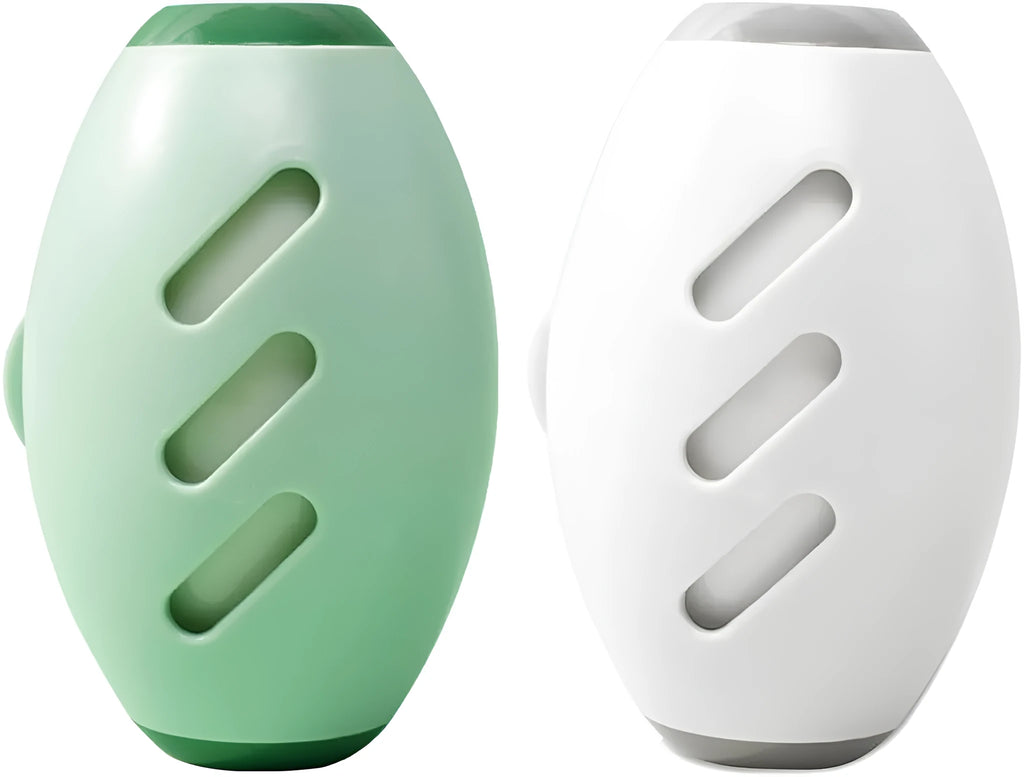 Green and white washable reusable gel lint roller ball for pet hair removal on fabric.