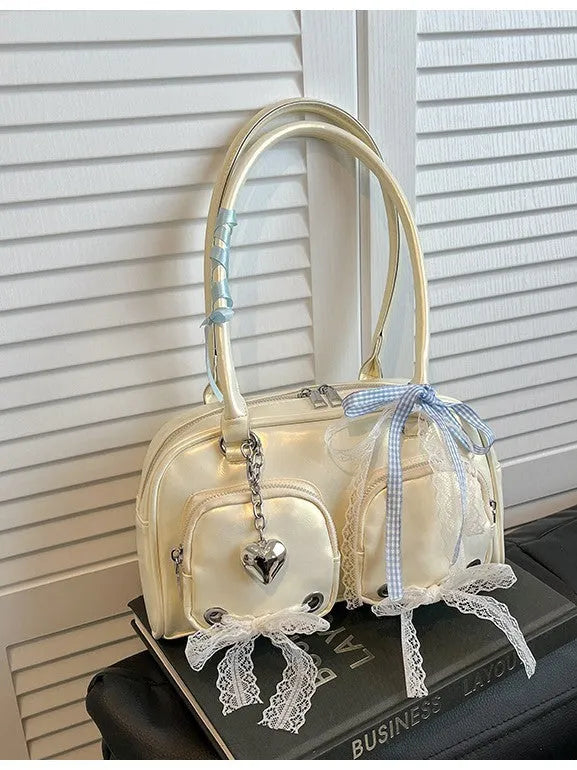 Large capacity soft PU leather shoulder bag in horizontal square shape with mobile phone pocket