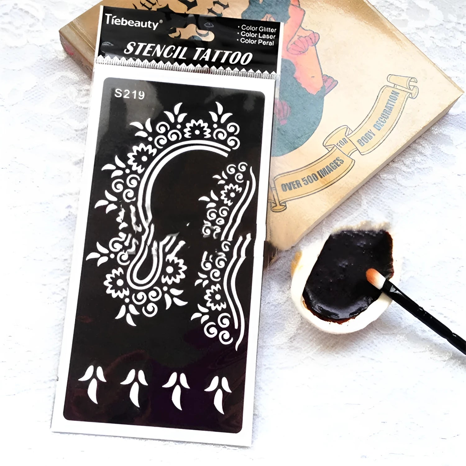 Hollow geometry pattern temporary tattoo sticker in Southeast Asian style with water transfer paper construction