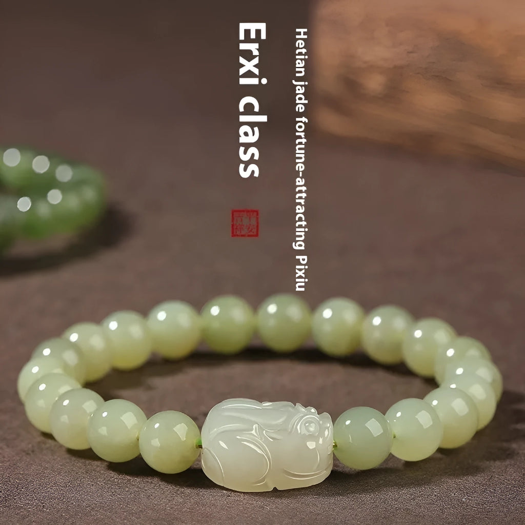 Women's grey Hetian jade ethnic bracelet with polished beads in 6mm, 8mm or 10mm sizes