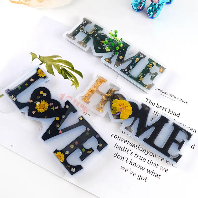 Silicone epoxy mould showing embossed English letters for resin jewellery making