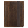 Brown crazy horse leather A5 notebook protective sleeve with square shape and socket closure