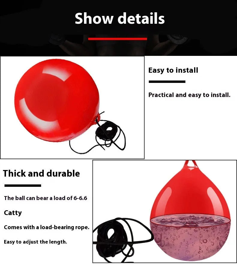 Red water filled boxing reaction ball with hook rope for martial arts training