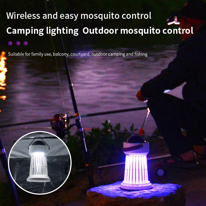 White electric mosquito killer lamp with star projection feature and folding handle
