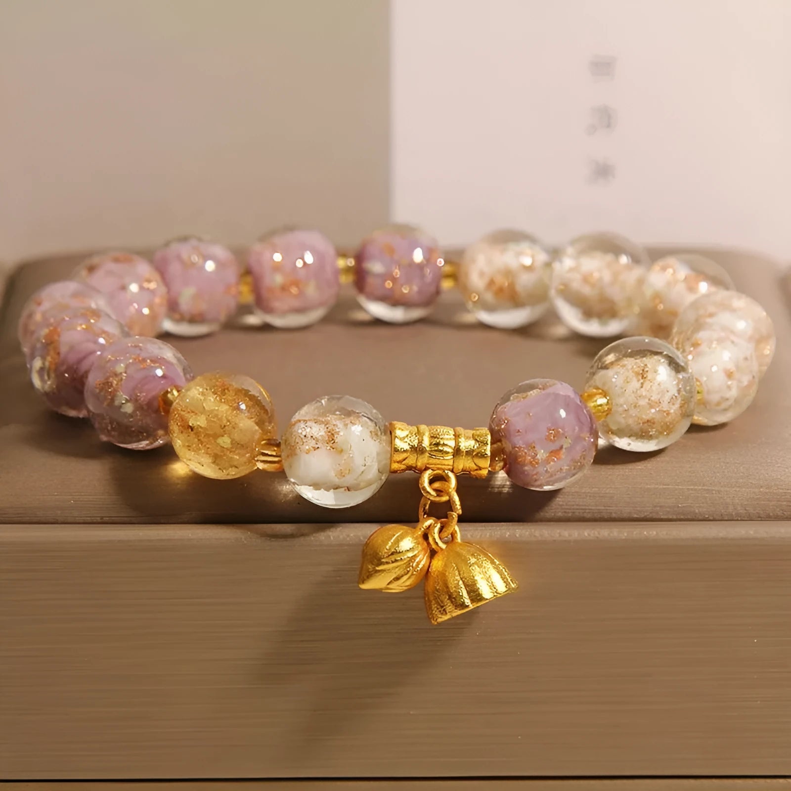 New Chinese style purple luminous glazed crystal bracelet for women, fresh sweet style