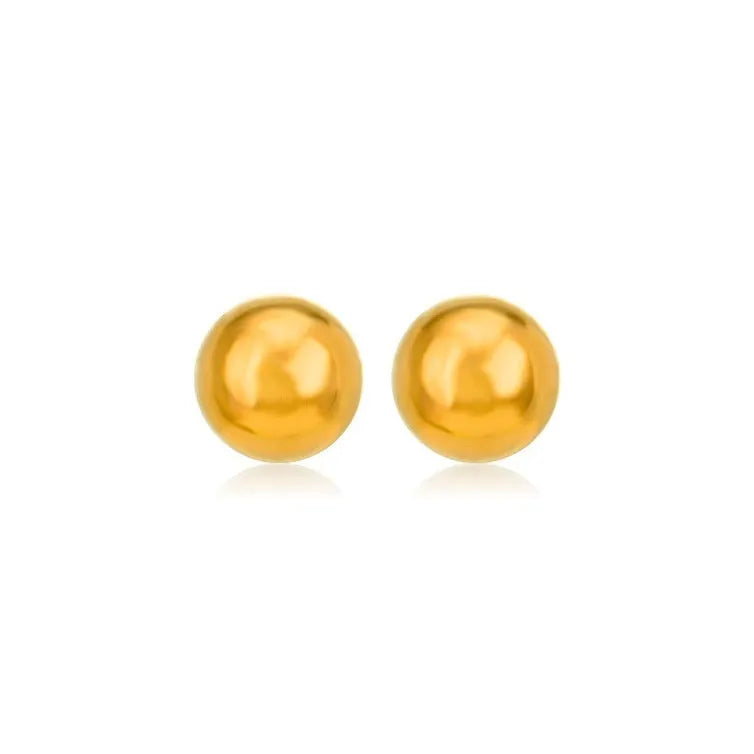 Stainless steel minimalist ball stud earrings with a round geometric shape, shown in various sizes.