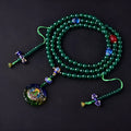 Handmade natural green agate bracelet with 108-bead thangka pendant and multi-circle ornamentation