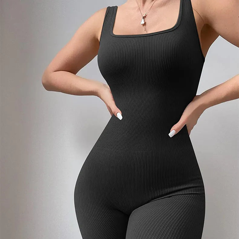 Women's spandex suspender tank top tights with long sleeves and button detailing