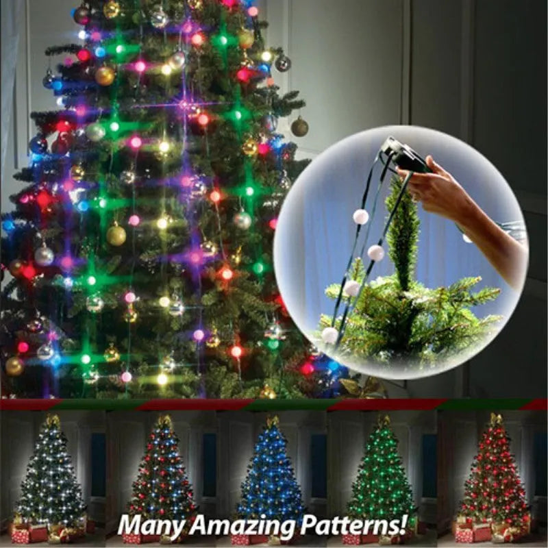 64 LED Christmas tree light string measuring 1.8 metres with button control for dimming and colour changing