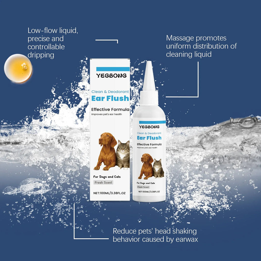 100ml bottle of cat and dog ear cleaner solution for gentle earwax removal.