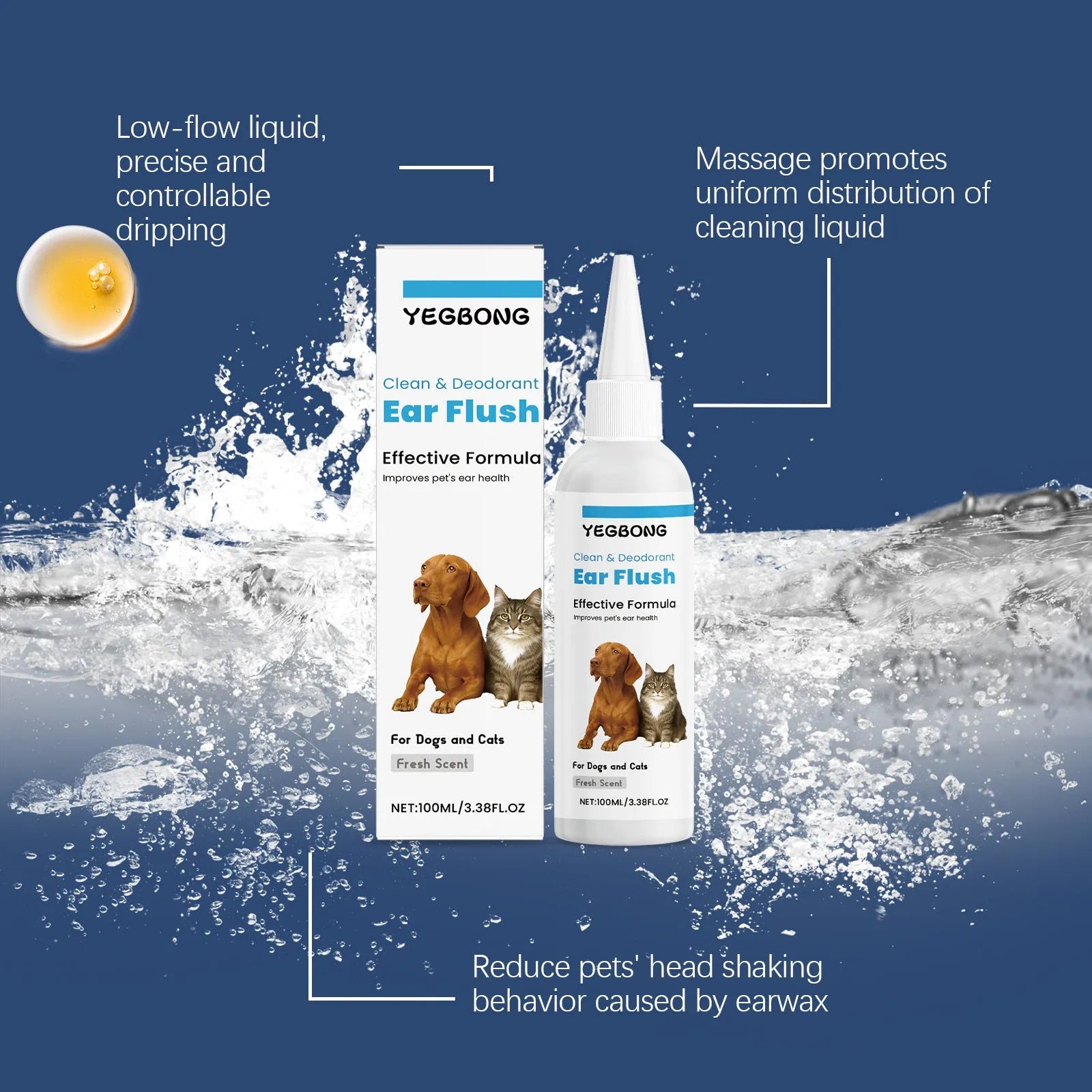 100ml bottle of cat and dog ear cleaner solution for gentle earwax removal.