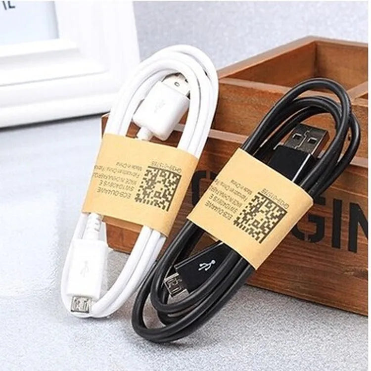 Black and white Android Micro USB charging and data cable with 1m length.