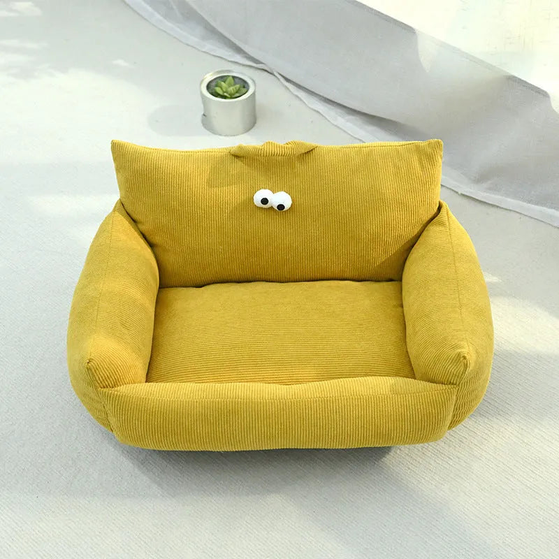 Cartoon big eye puppy winter bed in blue colour with sofa kennel design for small dogs