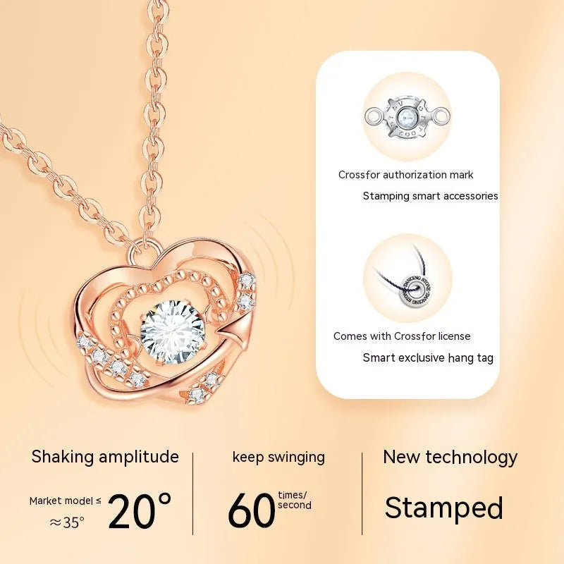925 sterling silver heart necklace for women with O-shaped chain and heart-shaped pendant