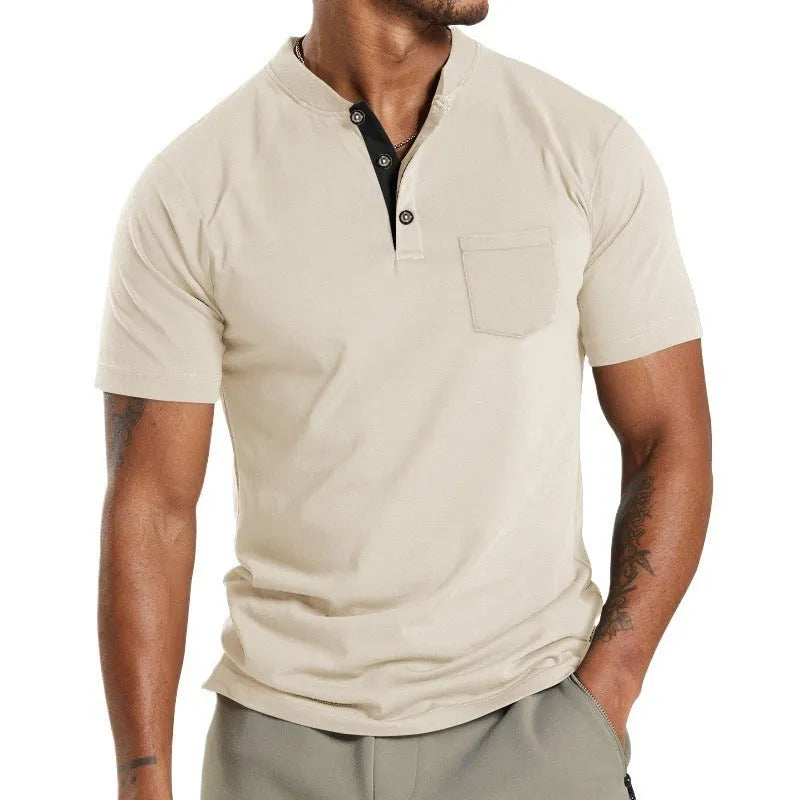 Men's plus size short sleeve summer shirt with chest button pocket in solid colour