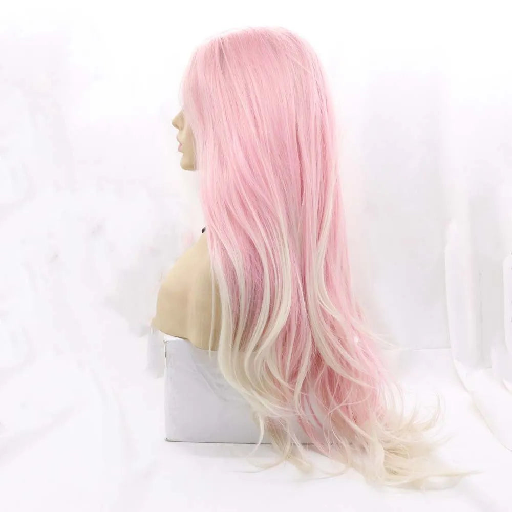 Pink gradient big wave fluffy synthetic fashion wig with voluminous curls