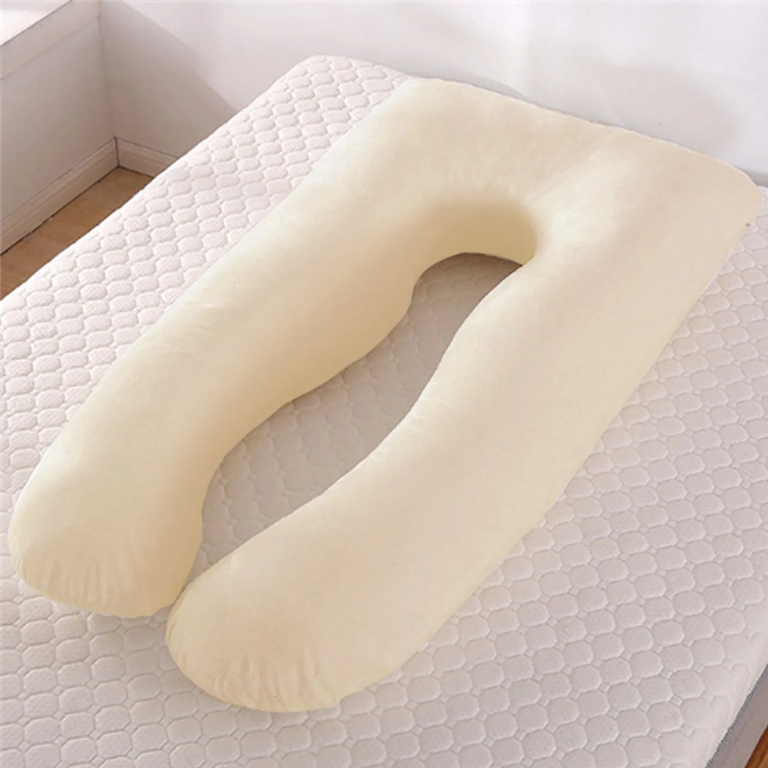 Ice silk U-shaped maternity pillow for pregnant women in grey, showing its 130cm length.