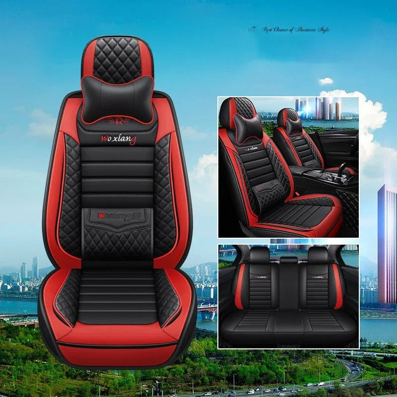 Red high elastic sponge car seat cushion with PU leather cover on a car seat.