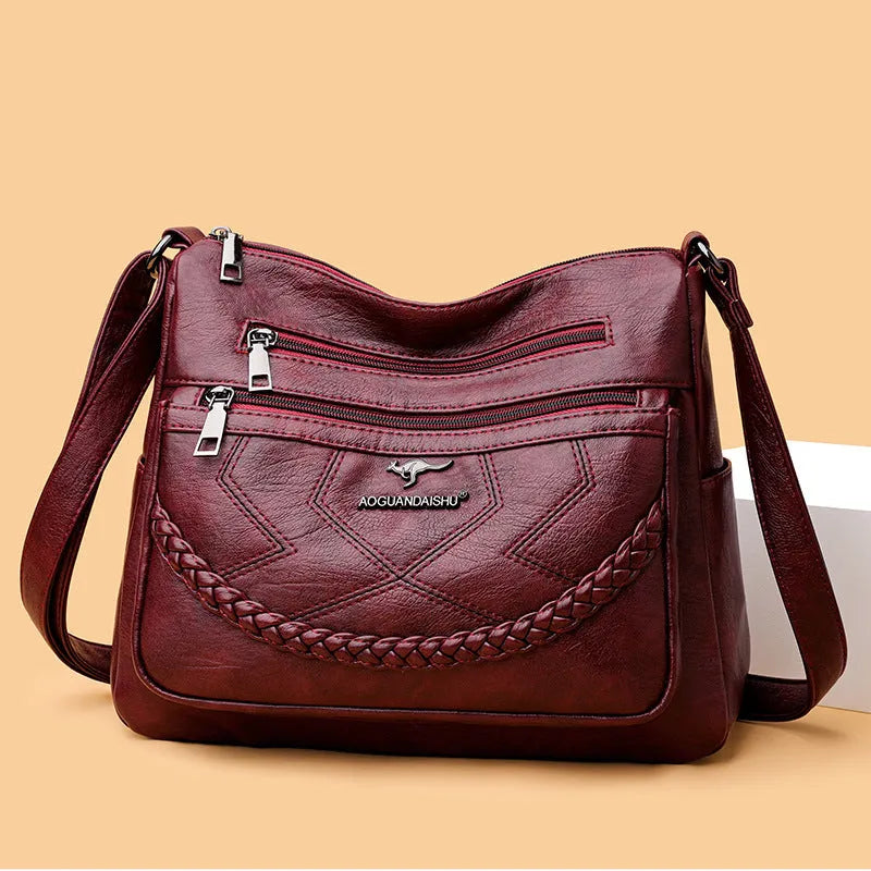 Soft black PU leather women's crossbody shoulder bag with large square shape